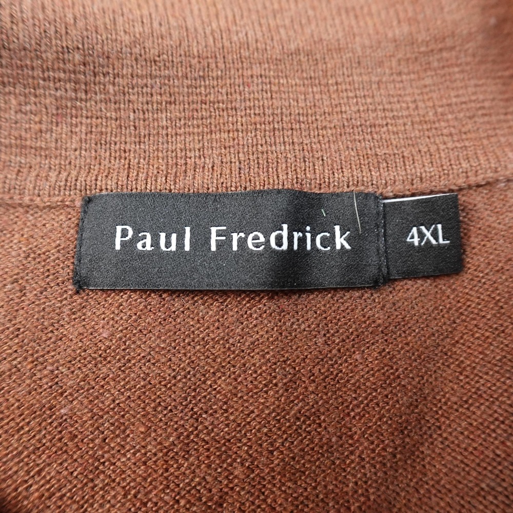 Paul Fredrick Sweater Mens 4XL Brown Silk Cotton Cashmere Knit Polo Pullover Top - Picture 4 of 9